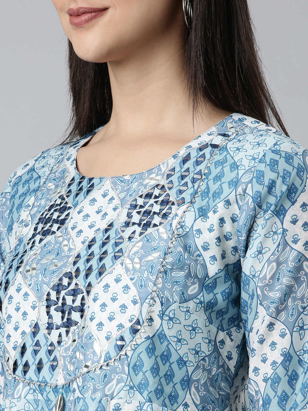 Neeru's Blue Straight Casual Printed Dress