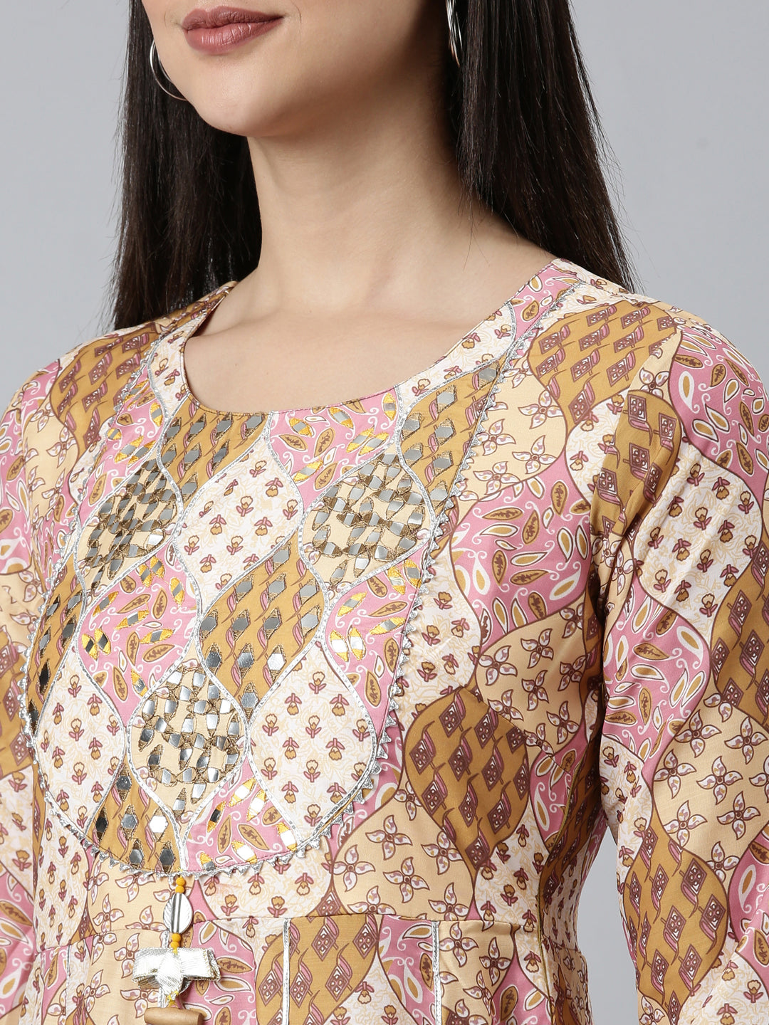 Neeru's Mustard Straight Casual Printed Dress