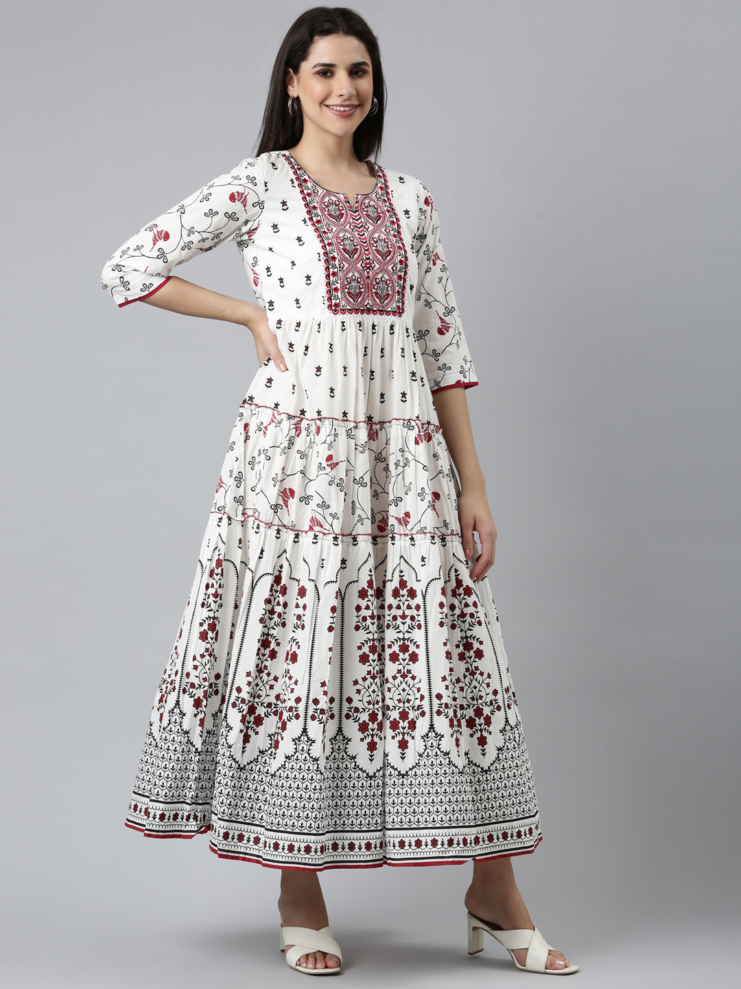 Neeru's White Straight Casual Printed Dress