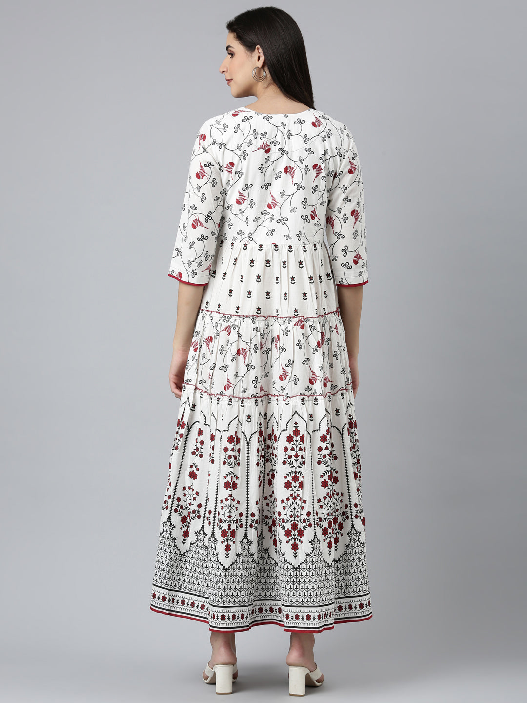 Neeru's White Straight Casual Printed Dress