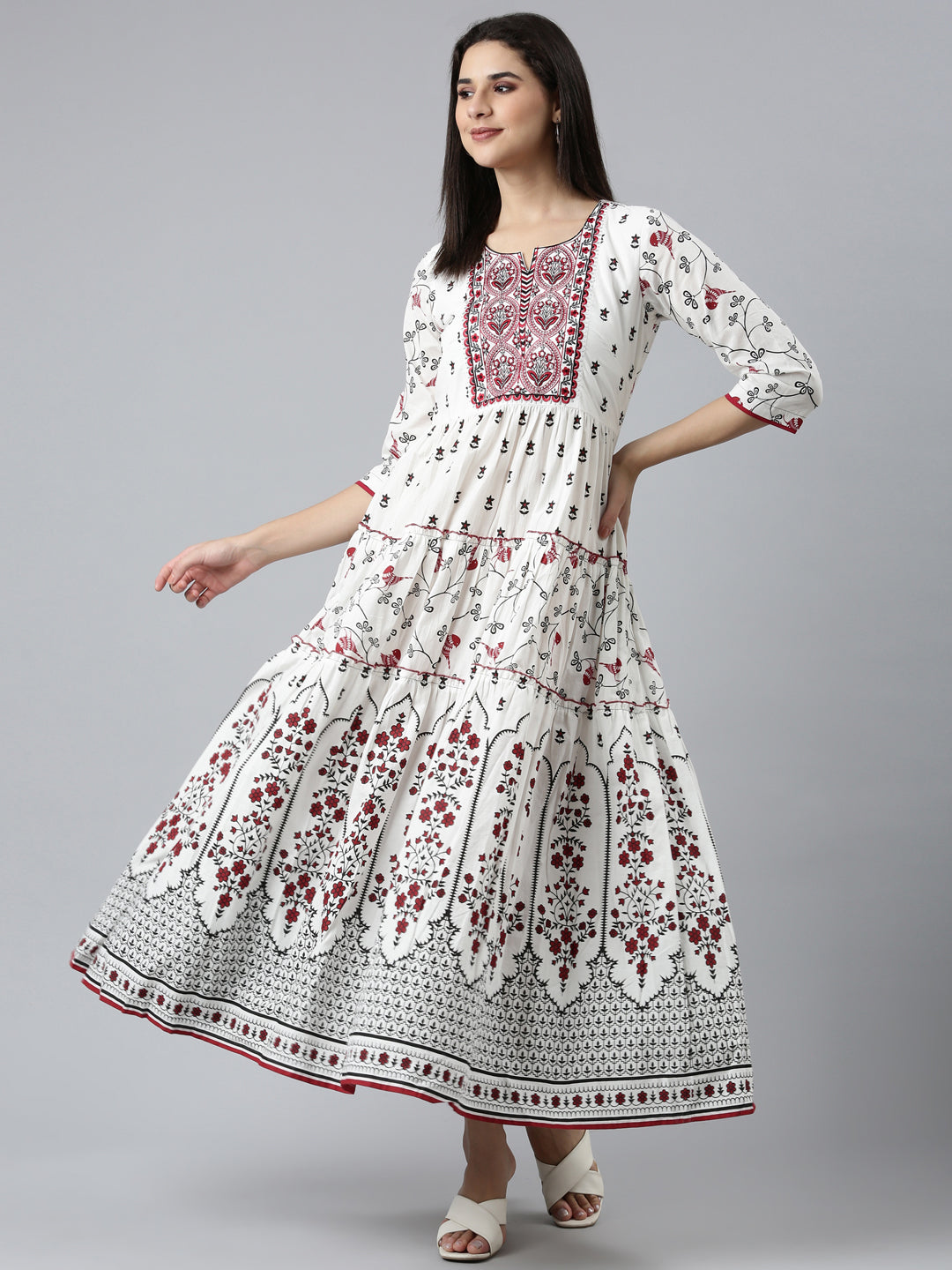 Neeru's White Straight Casual Printed Dress