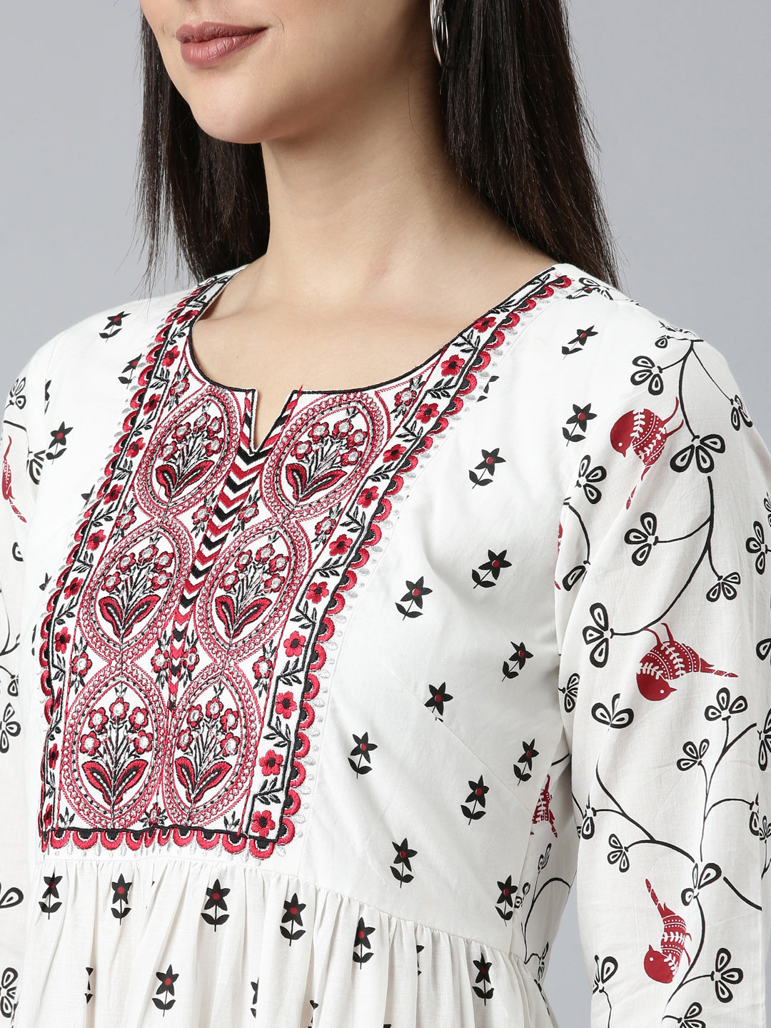 Neeru's White Straight Casual Printed Dress