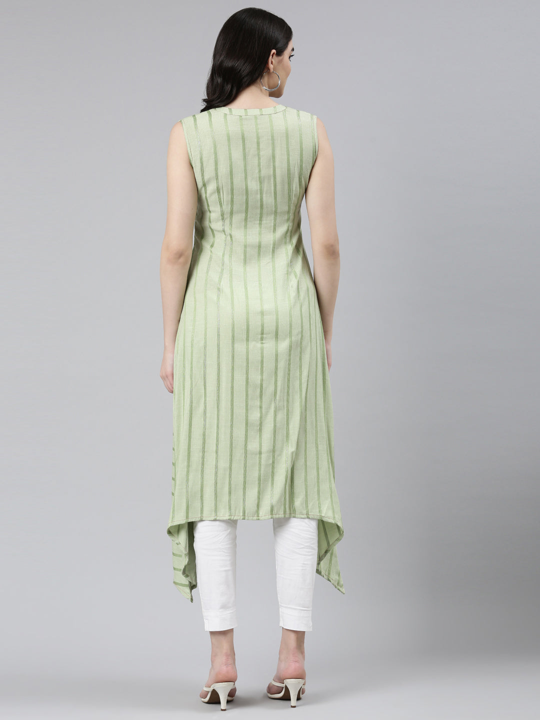 Neeru's Green Straight Casual Embroidered Dress