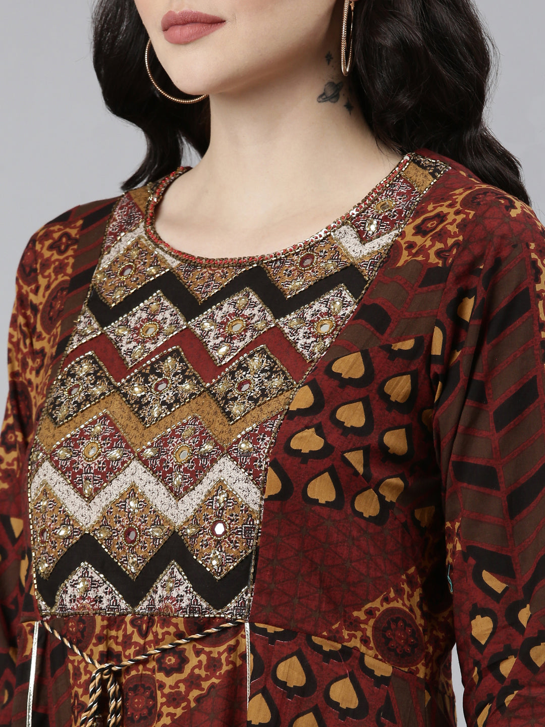 Neeru's Brown Straight Casual Printed Dress