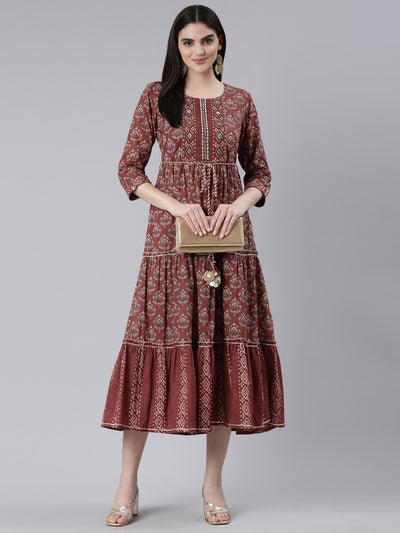 Neeru's Brown Straight Casual Printed Gown