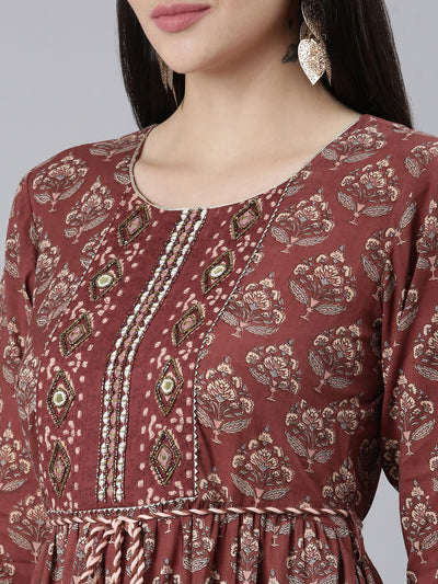 Neeru's Brown Straight Casual Printed Gown