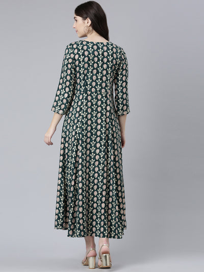 Neeru's Green Straight Casual Printed Dress