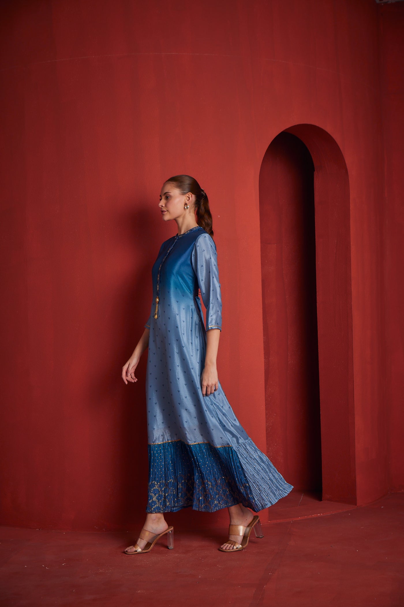 Neeru's Womens Blue Chiffon Fabric Dress