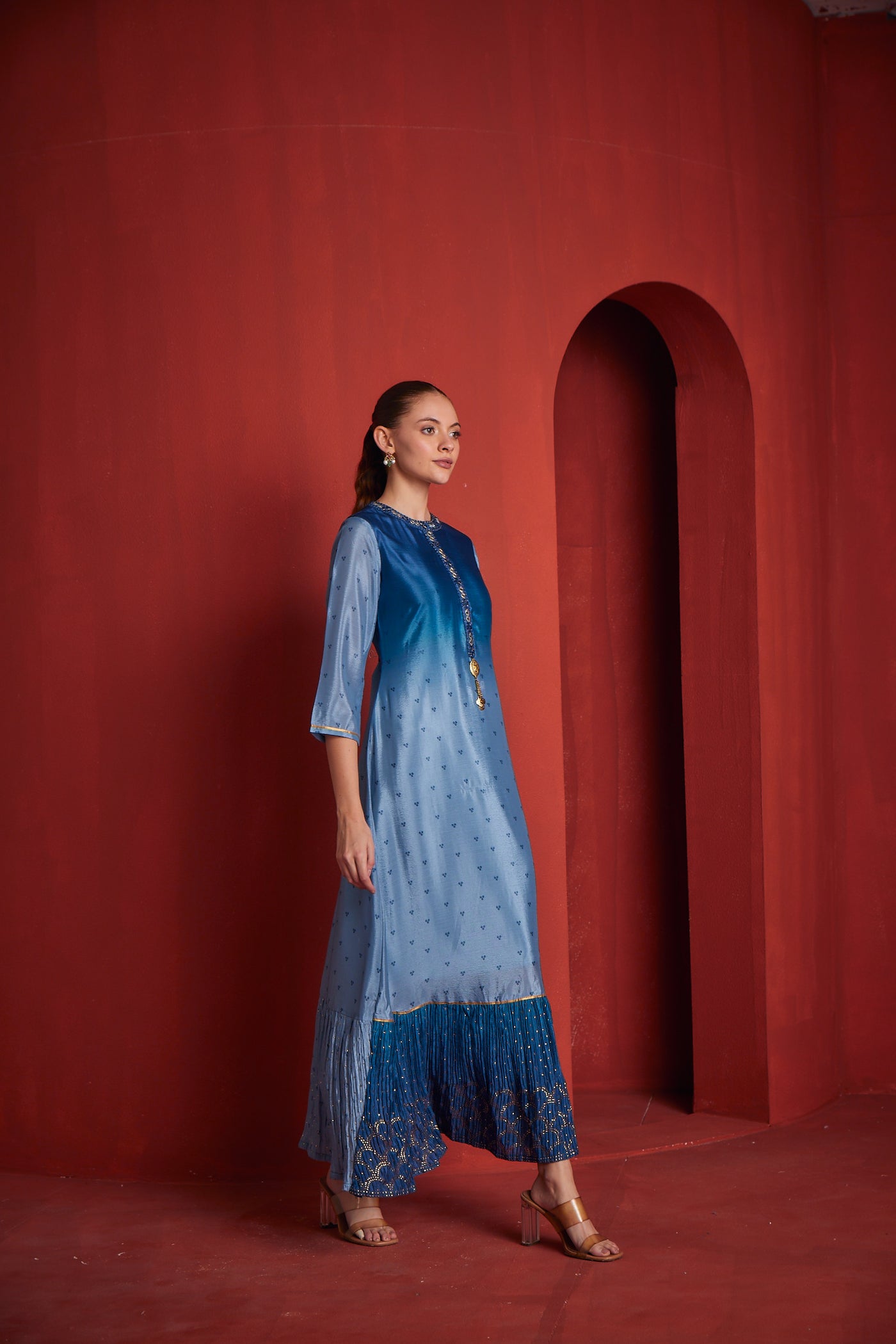 Neeru's Womens Blue Chiffon Fabric Dress