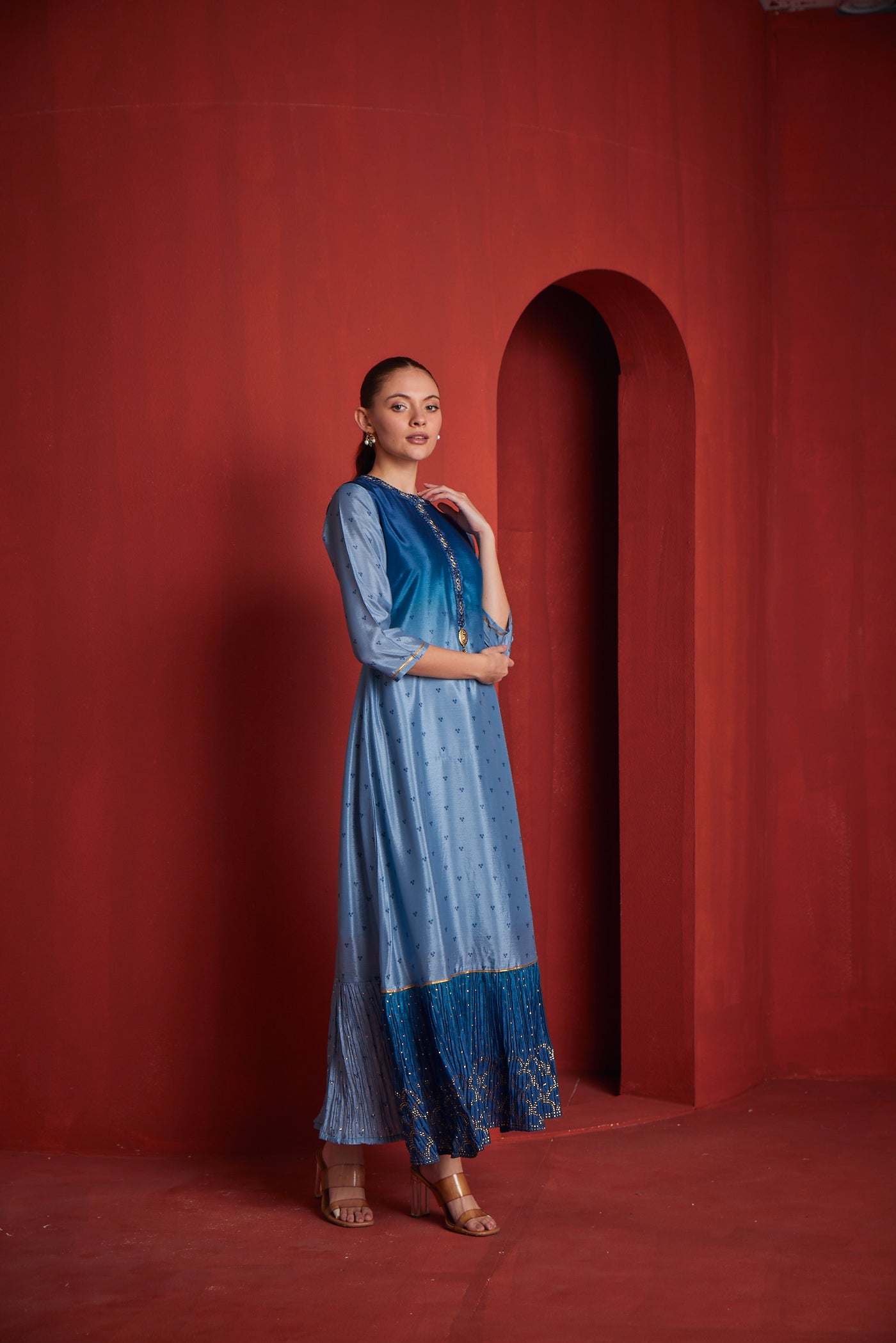 Neeru's Womens Blue Chiffon Fabric Dress