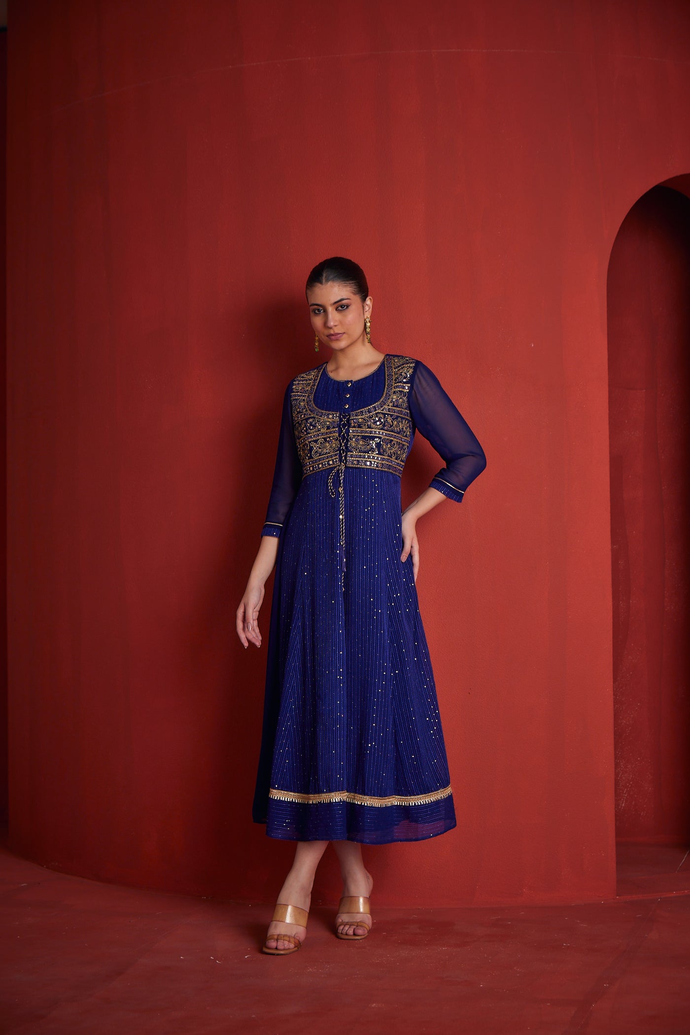 Neeru's Womens Royal Blue Georgette Fabric Dress