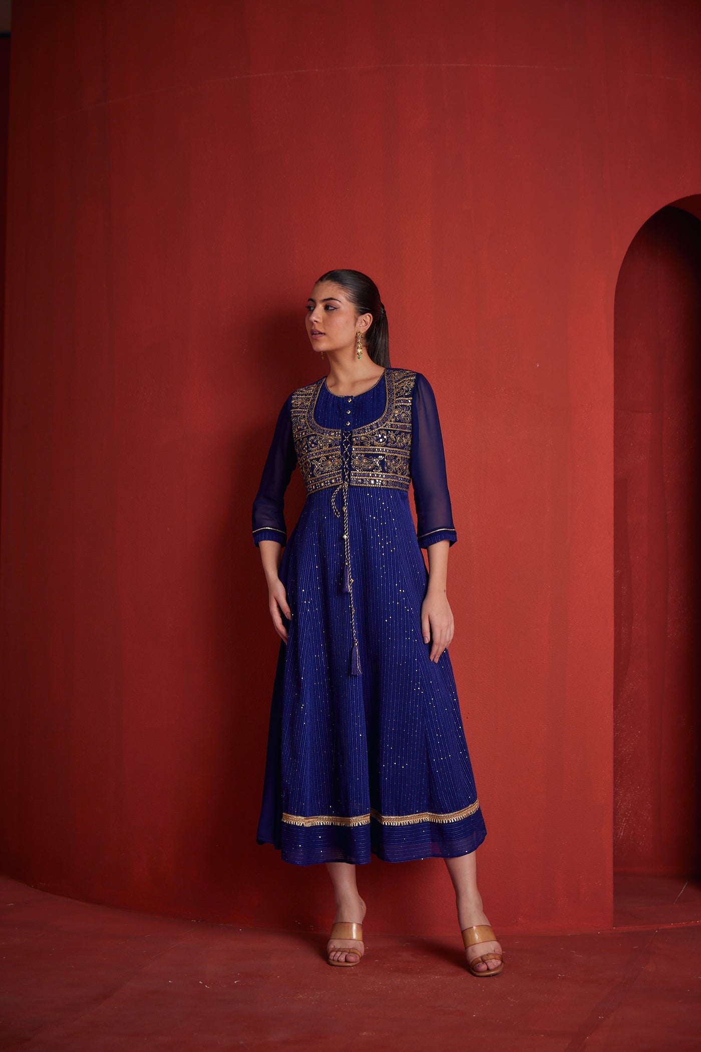 Neeru's Womens Royal Blue Georgette Fabric Dress