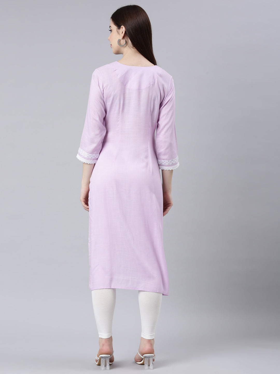 Neerus Lavender Straight Casual Floral Straight Kurtas