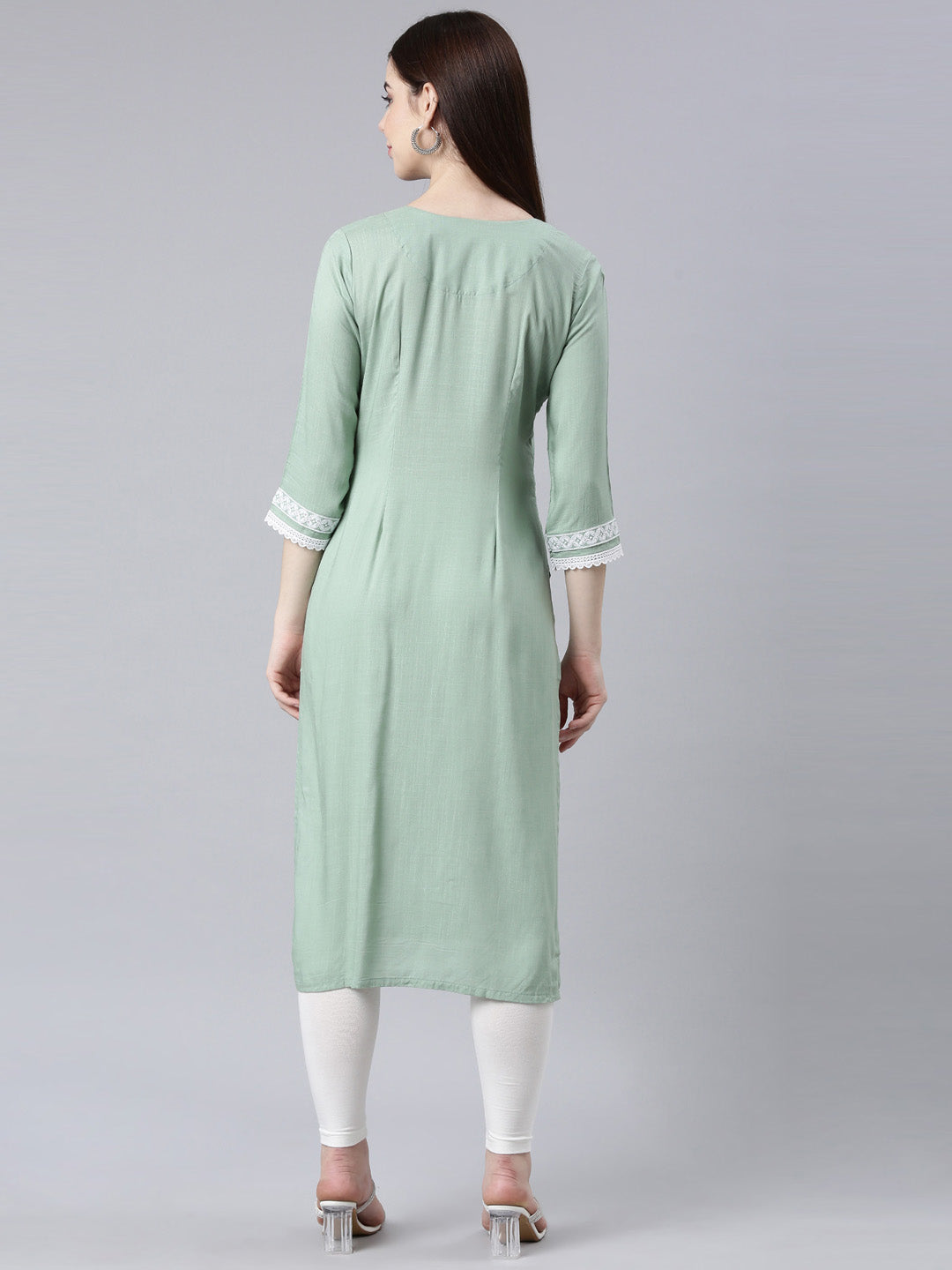 Neerus Green Straight Casual Floral Straight Kurtas