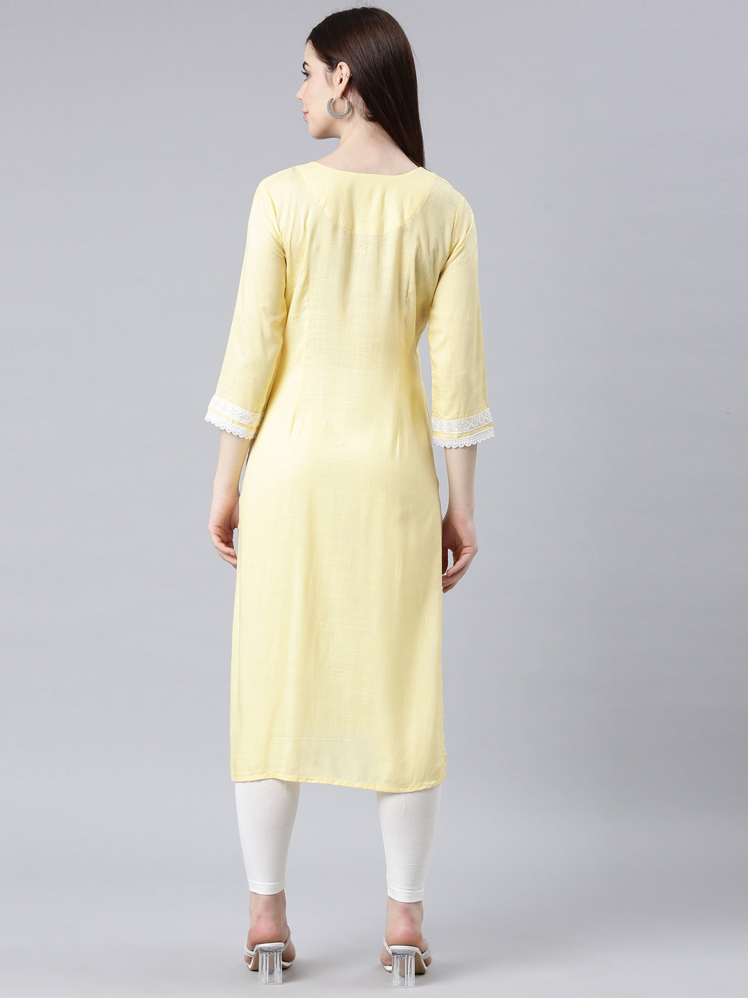 Neerus Yellow Straight Casual Floral Straight Kurtas