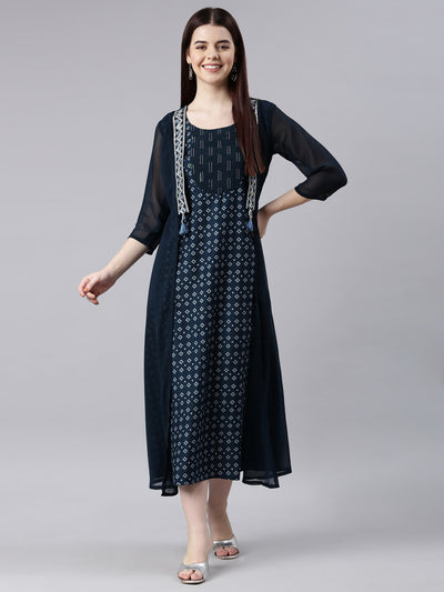 Neerus Black Straight Casual Solid Kurtas