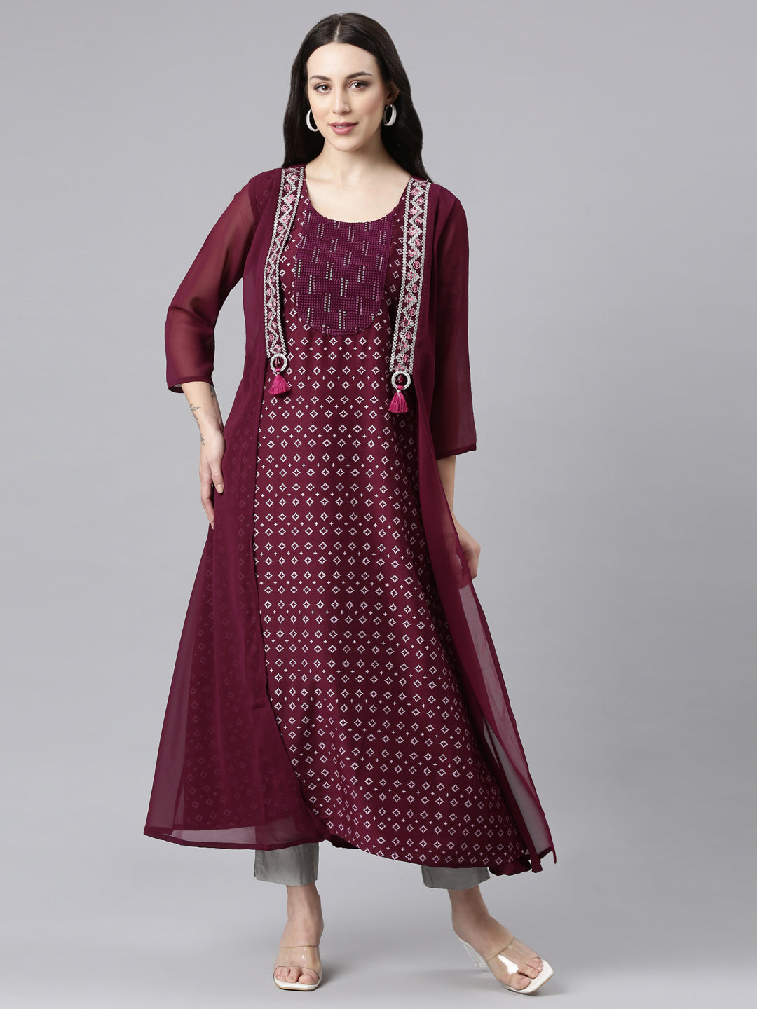 Neerus Purple Straight Casual Solid Kurtas