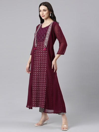 Neerus Purple Straight Casual Solid Kurtas