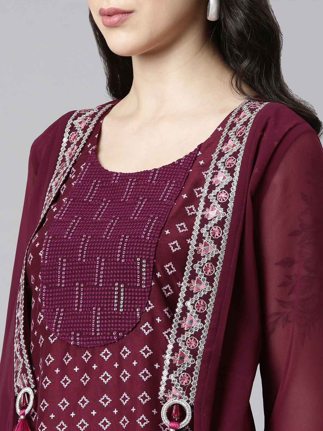 Neerus Purple Straight Casual Solid Kurtas