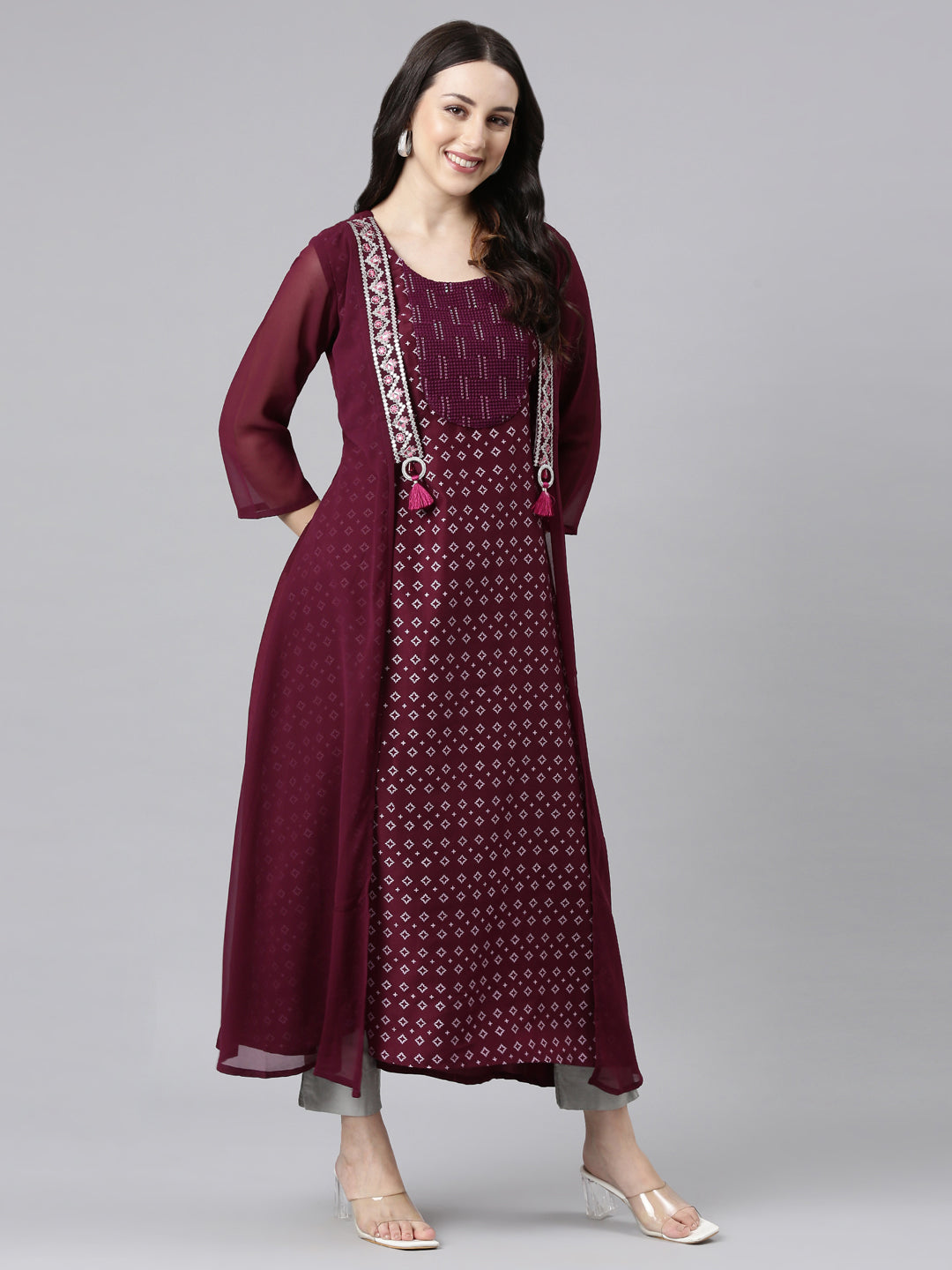 Neerus Purple Straight Casual Solid Kurtas