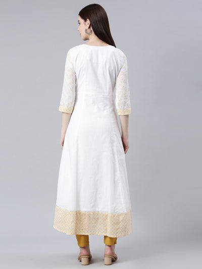 Neerus White Straight Casual Ethnic Motifs Maxi Dresses