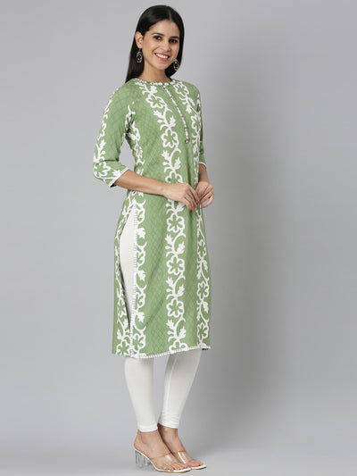 Neerus Green Straight Casual Floral Straight Kurtas