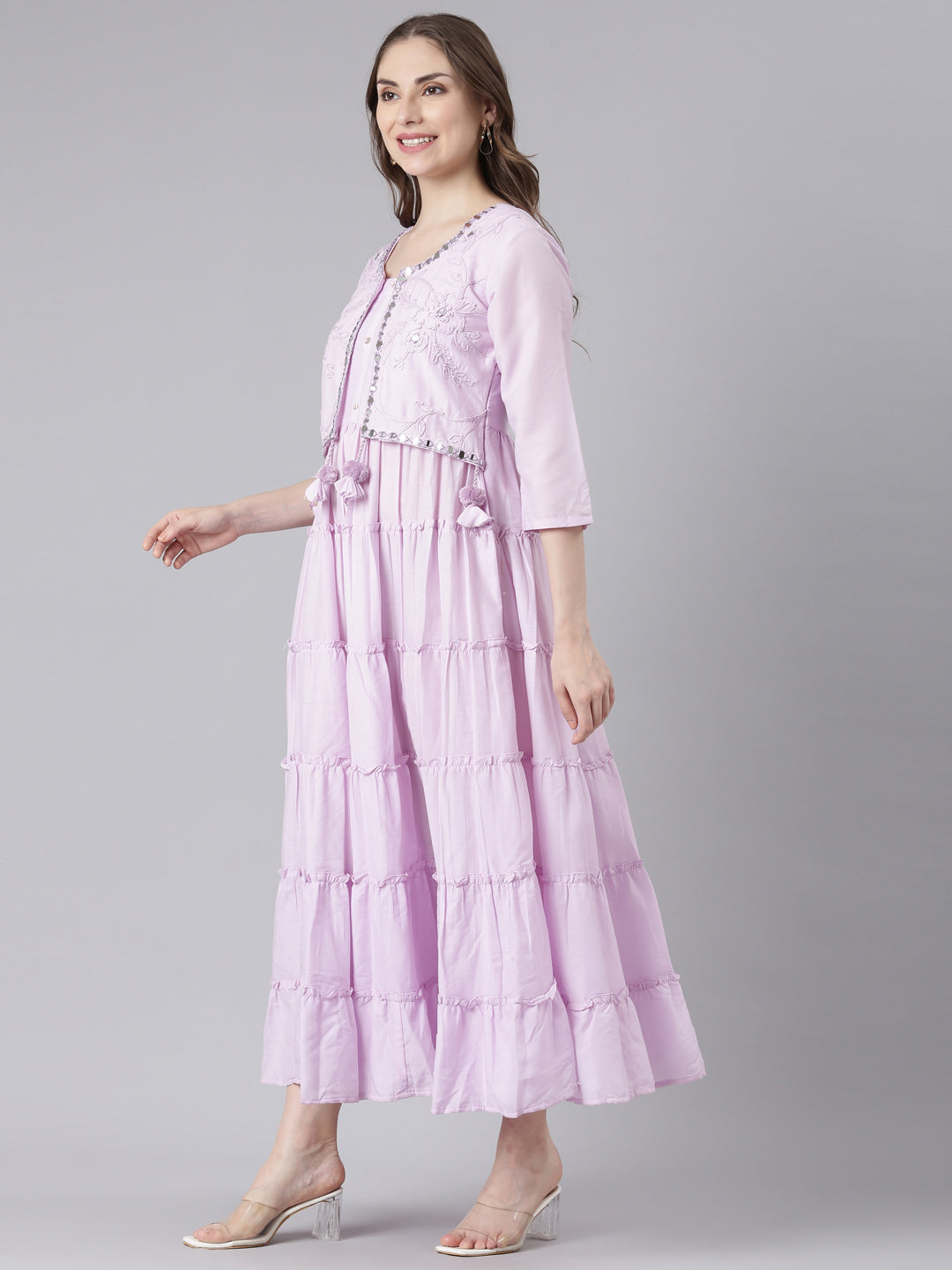 Neerus Purple Cotton Curved Casual  Maxi Dresses