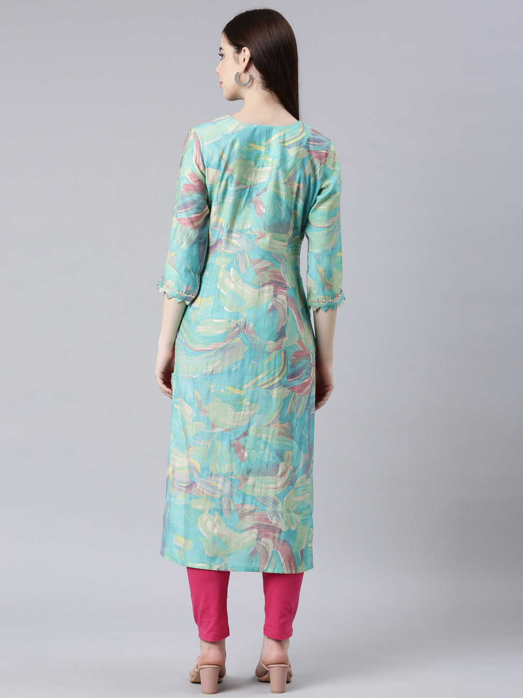 Neerus Sea Green Straight Casual Solid Straight Kurtas