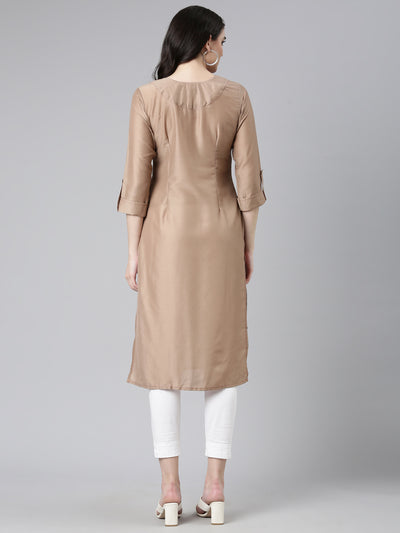 Neeru's Brown Regular Straight Embroidered Kurta