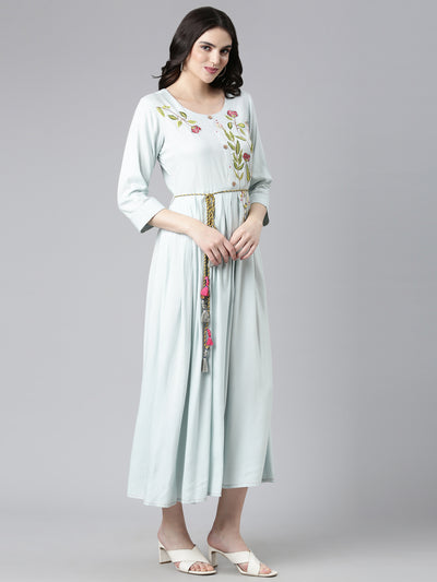 Neeru's Blue Straight Casual Embroidered Gown