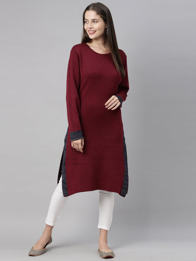 Neerus Women Maroon Acrylic Knitted Kurta