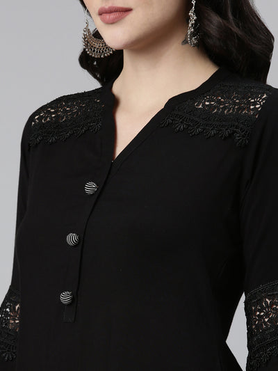 Neeru's Black Regular Straight Solid Kurta And Palazzos