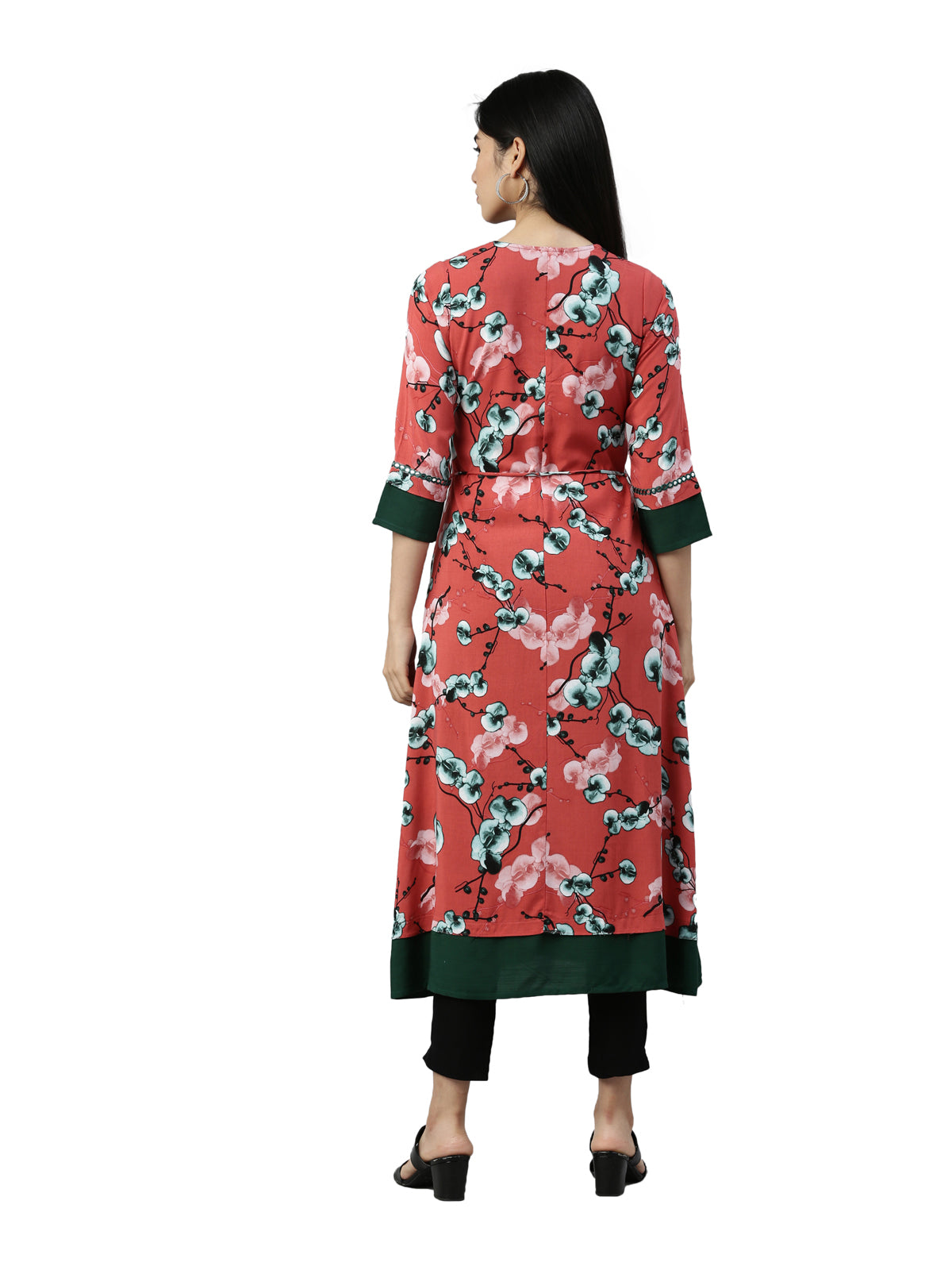 Neerus Women Rust Floral Printed Anarkali Kurta