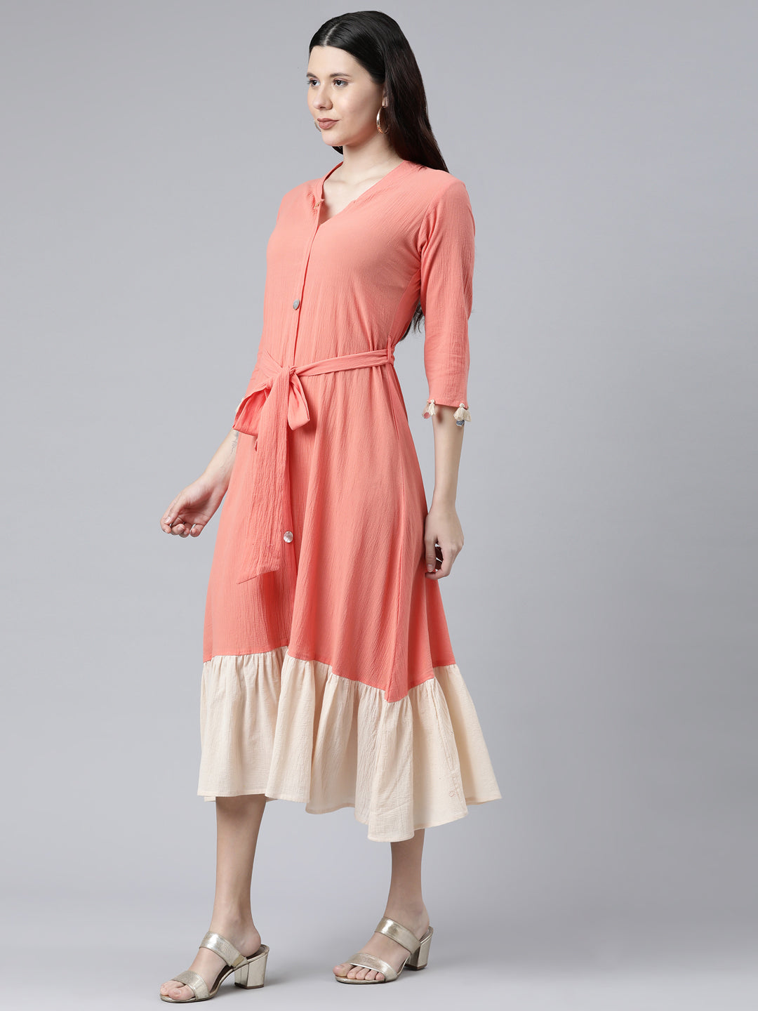 Neeru's Peach Color Chiffon Fabric Dress