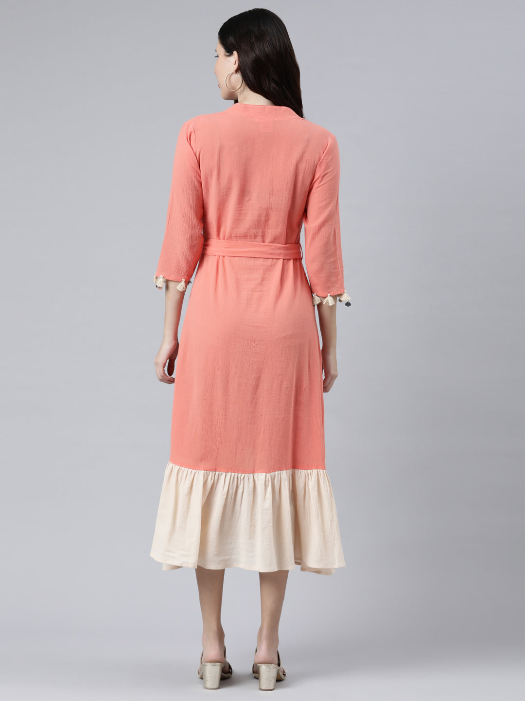 Neeru's Peach Color Chiffon Fabric Dress