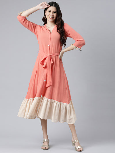 Neeru's Peach Color Chiffon Fabric Dress