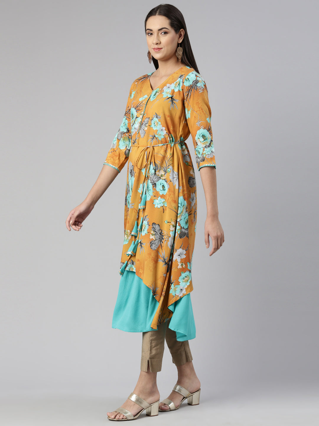 Neeru's Floral Printed Layered Ethnic Midi Dress