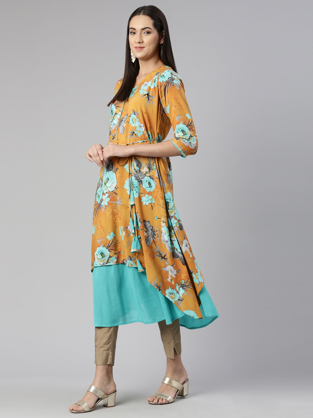 Neeru's Floral Printed Layered Ethnic Midi Dress