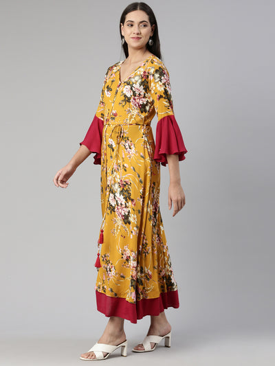 Neeru's Floral Ethnic Bell Sleeves Maxi Dress