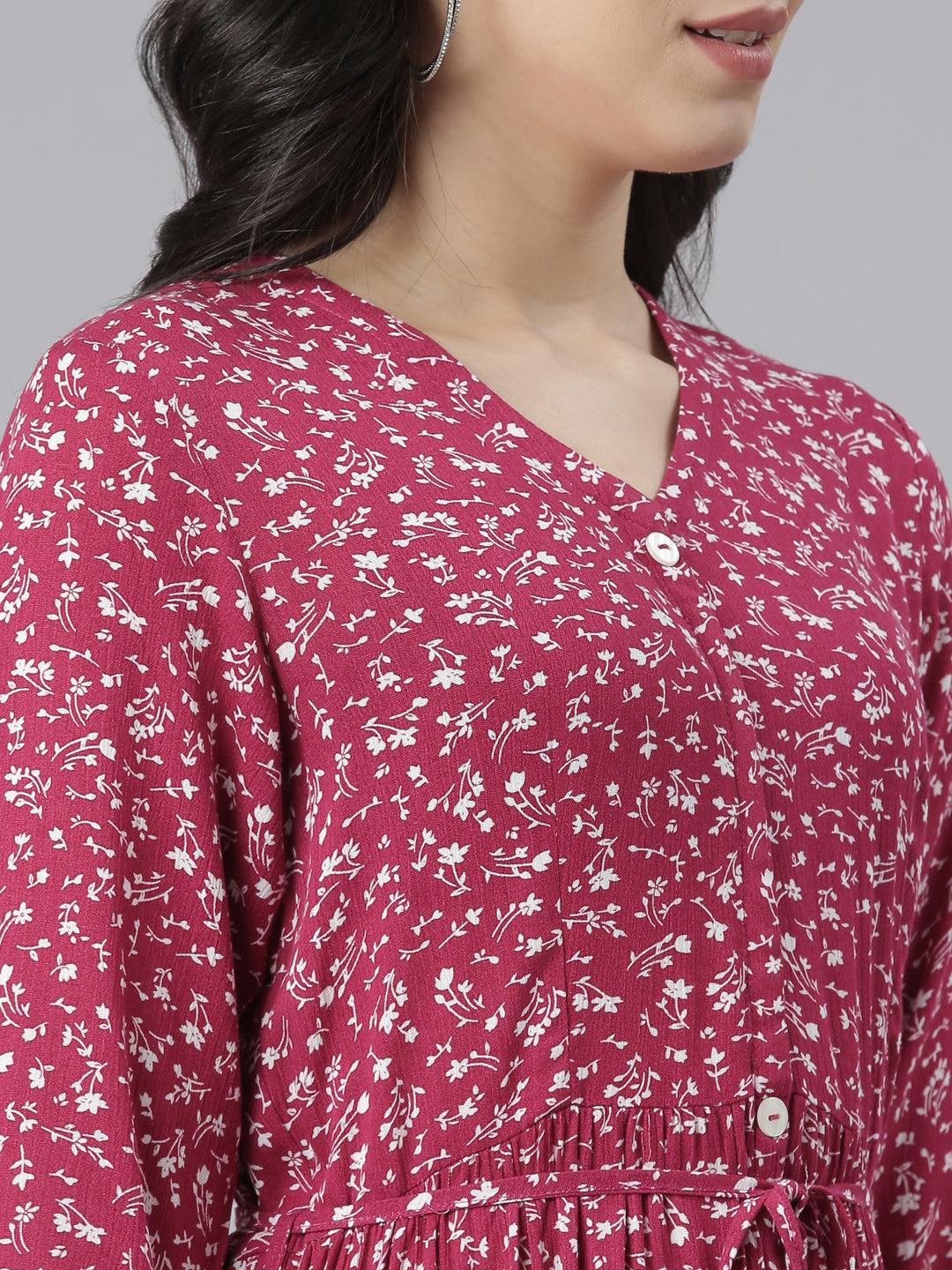 Neeru's Magenta Straight Casual Floral Dresses