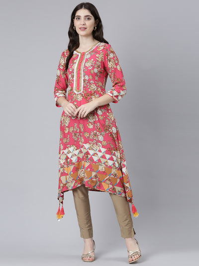 Neeru's Red Regular A-Line Printed Kurtas