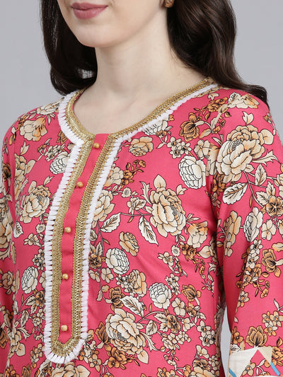 Neeru's Red Regular A-Line Printed Kurtas