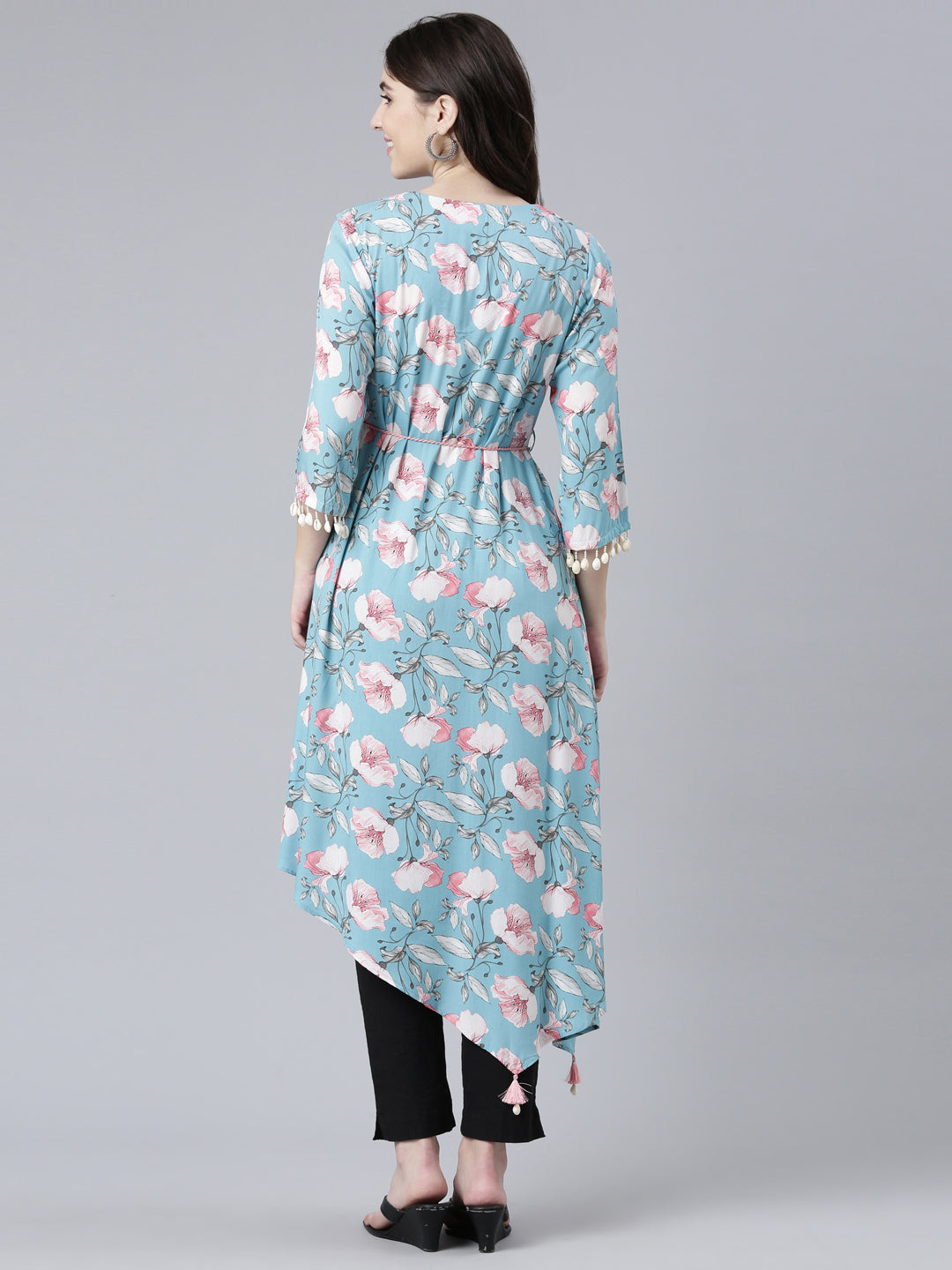 Neeru's Blue High-Low Casual Printed Dress