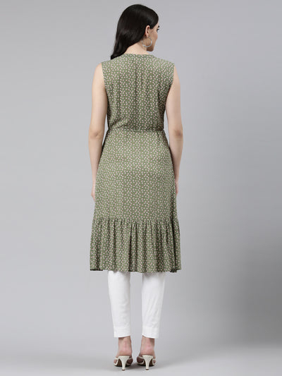 Neeru's Green Straight Casual Printed Dress