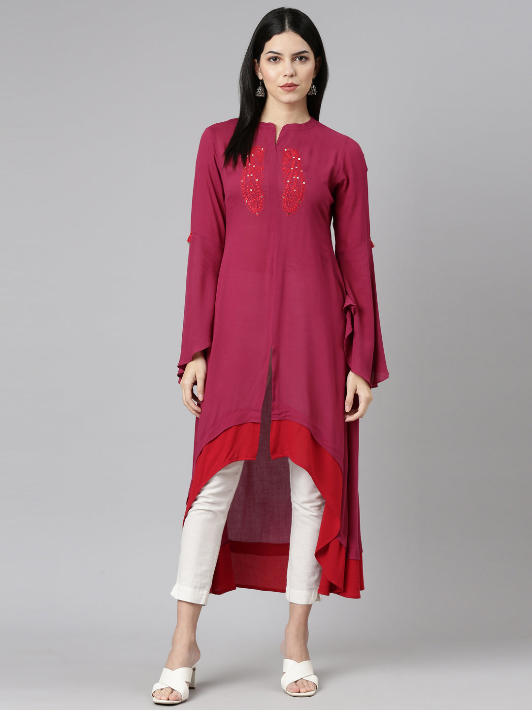 Neeru's Magenta Regular A-Line Solid Kurtas