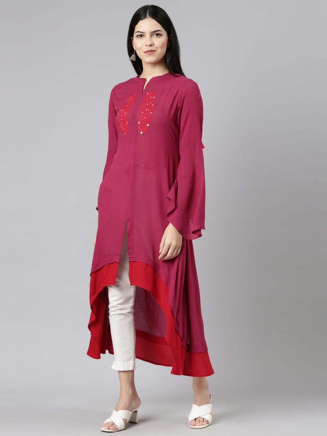 Neeru's Magenta Regular A-Line Solid Kurtas