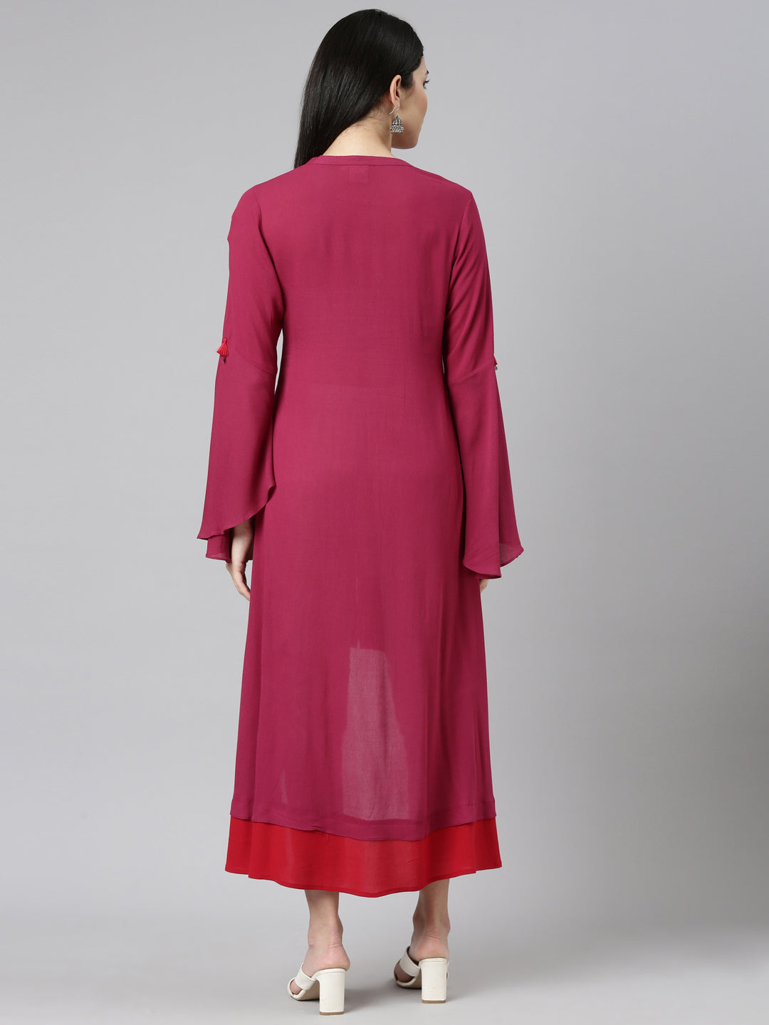 Neeru's Magenta Regular A-Line Solid Kurtas