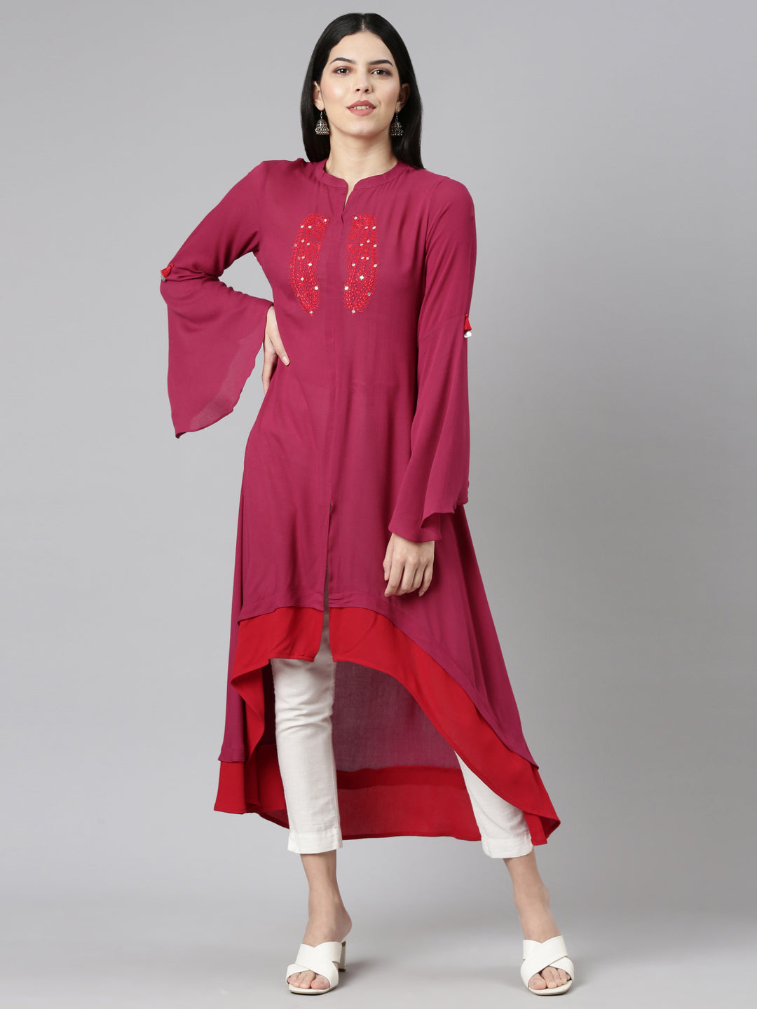 Neeru's Magenta Regular A-Line Solid Kurtas