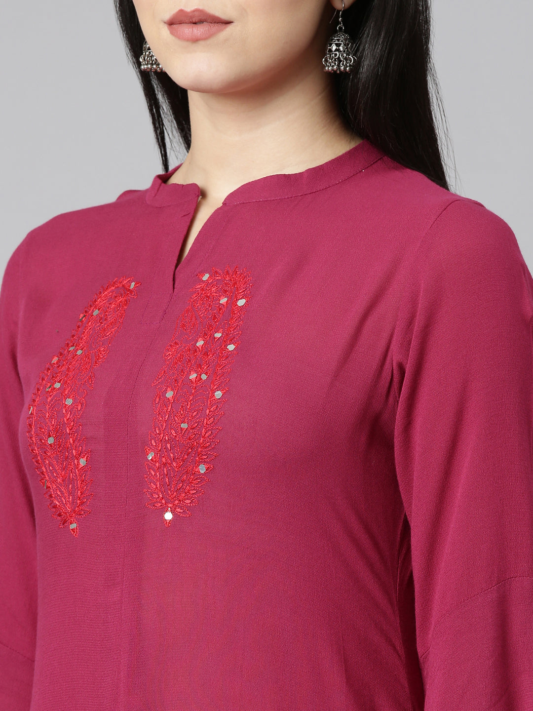 Neeru's Magenta Regular A-Line Solid Kurtas