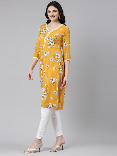 Neeru's Mustard Regular Straight Solid Kurta